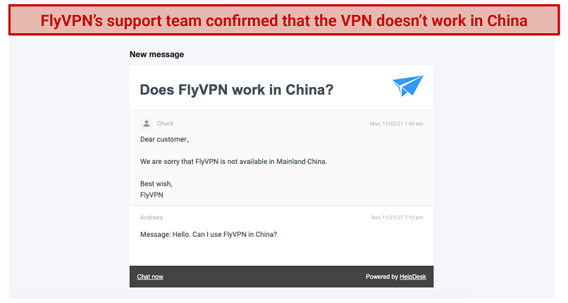 Does FlyVPN Work in China? No